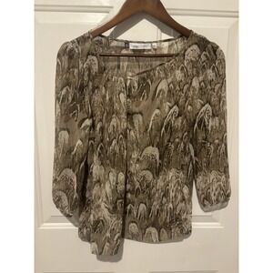 JLO Jennifer Lopez Shirt‎ Womens Small Brown Chiffon Pleated Detail Neck